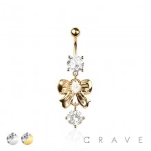 316L SURGICAL STEEL CZ RIBBON ROUND CZ DANGLE BELLY BUTTON NAVEL RING 